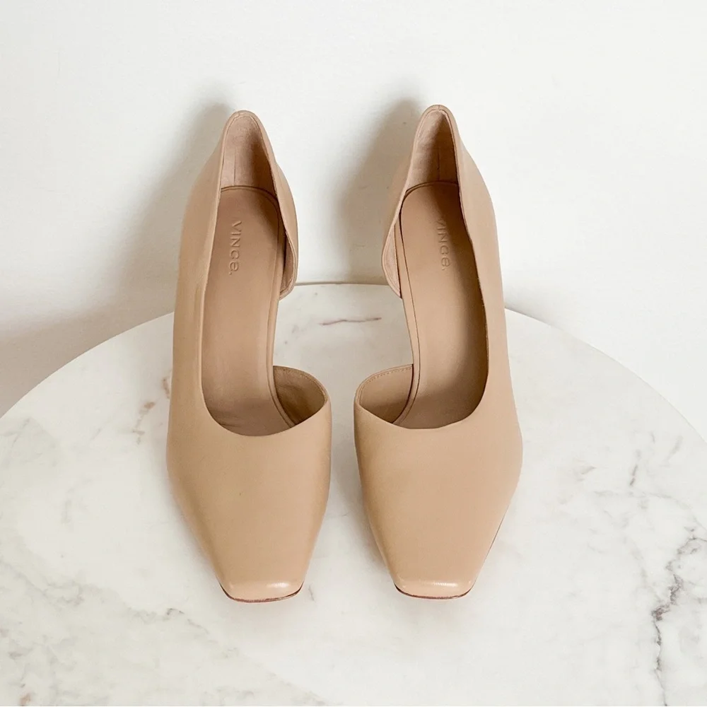 NEW VINCE Tiana Square Toe Leather Pump in Tan Size 9